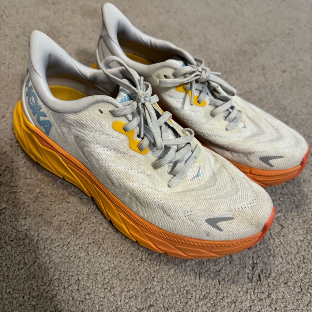 Hoka Athletic Shoes in White and Orange